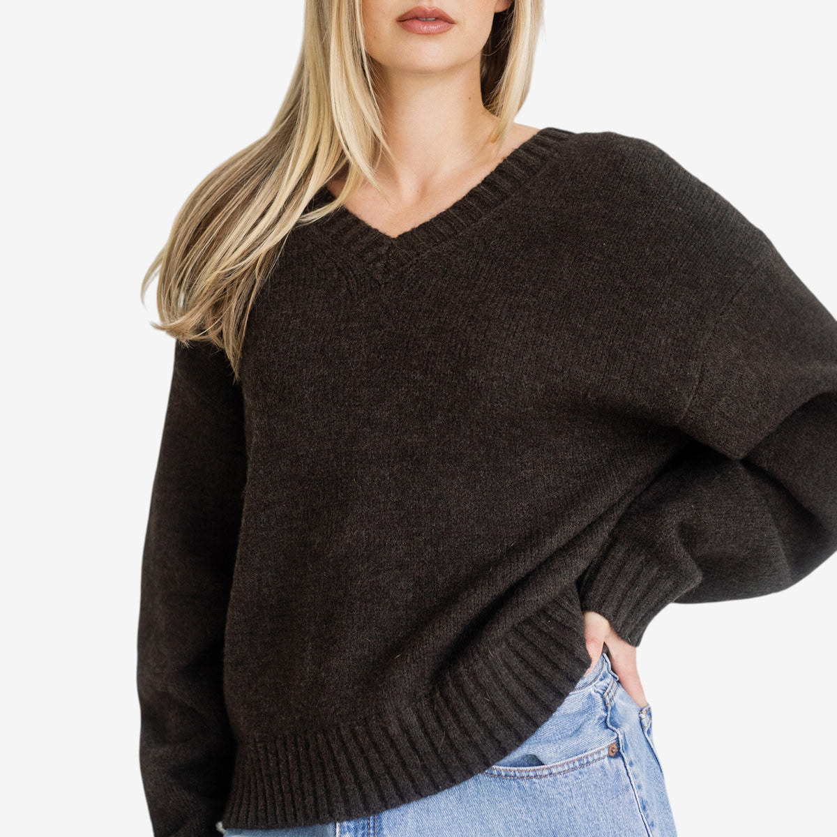 Brunette the Label V Neck Sweater - Espresso