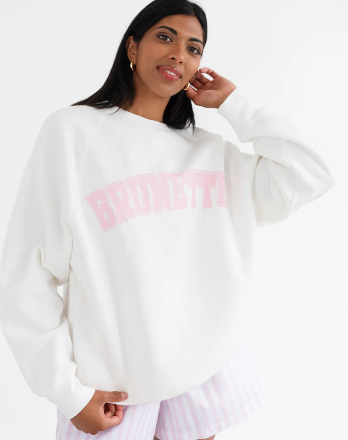 "Brunette" Varsity Not Your Boyfriend's Crew - Cream/ Pink