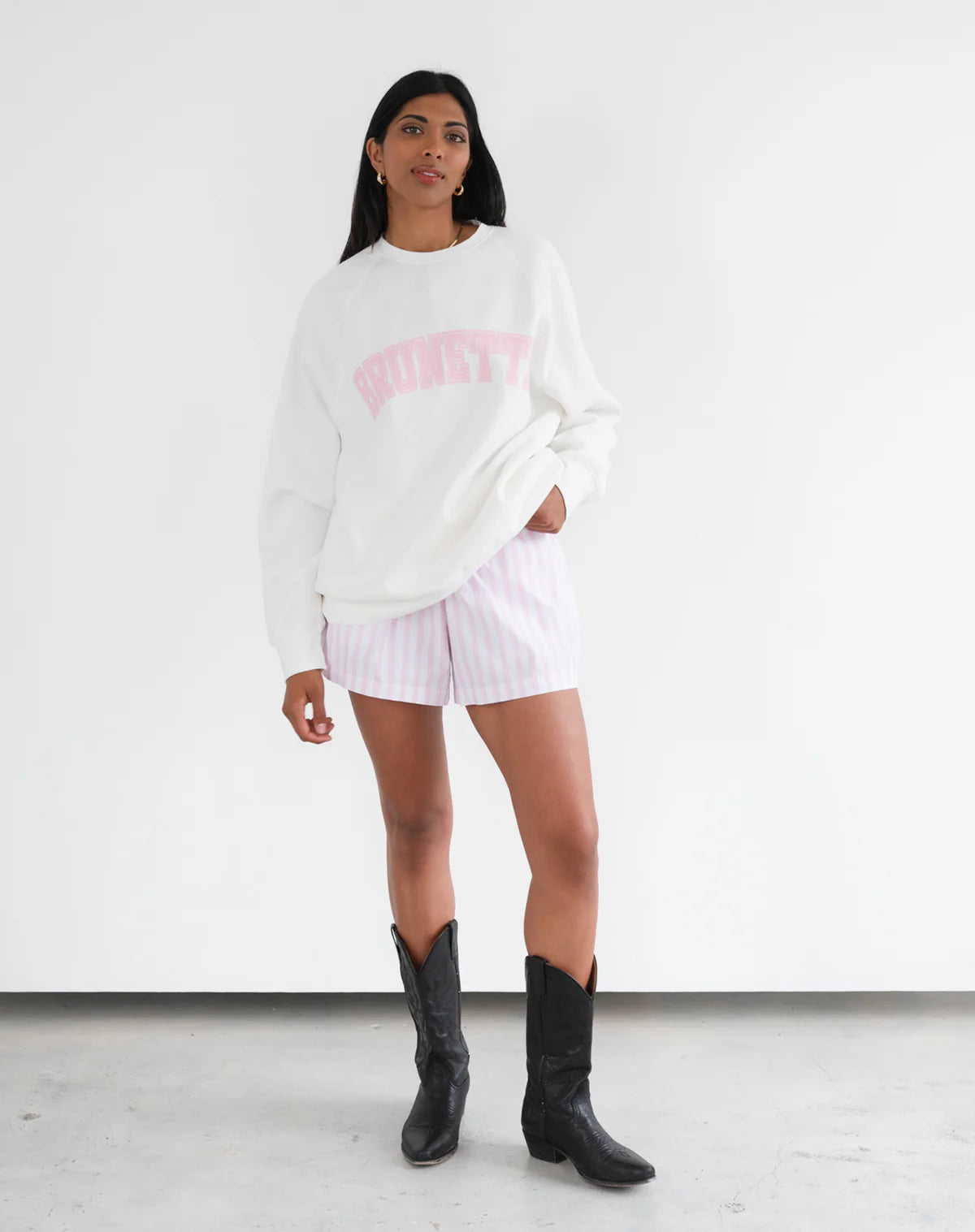 "Brunette" Varsity Not Your Boyfriend's Crew - Cream/ Pink