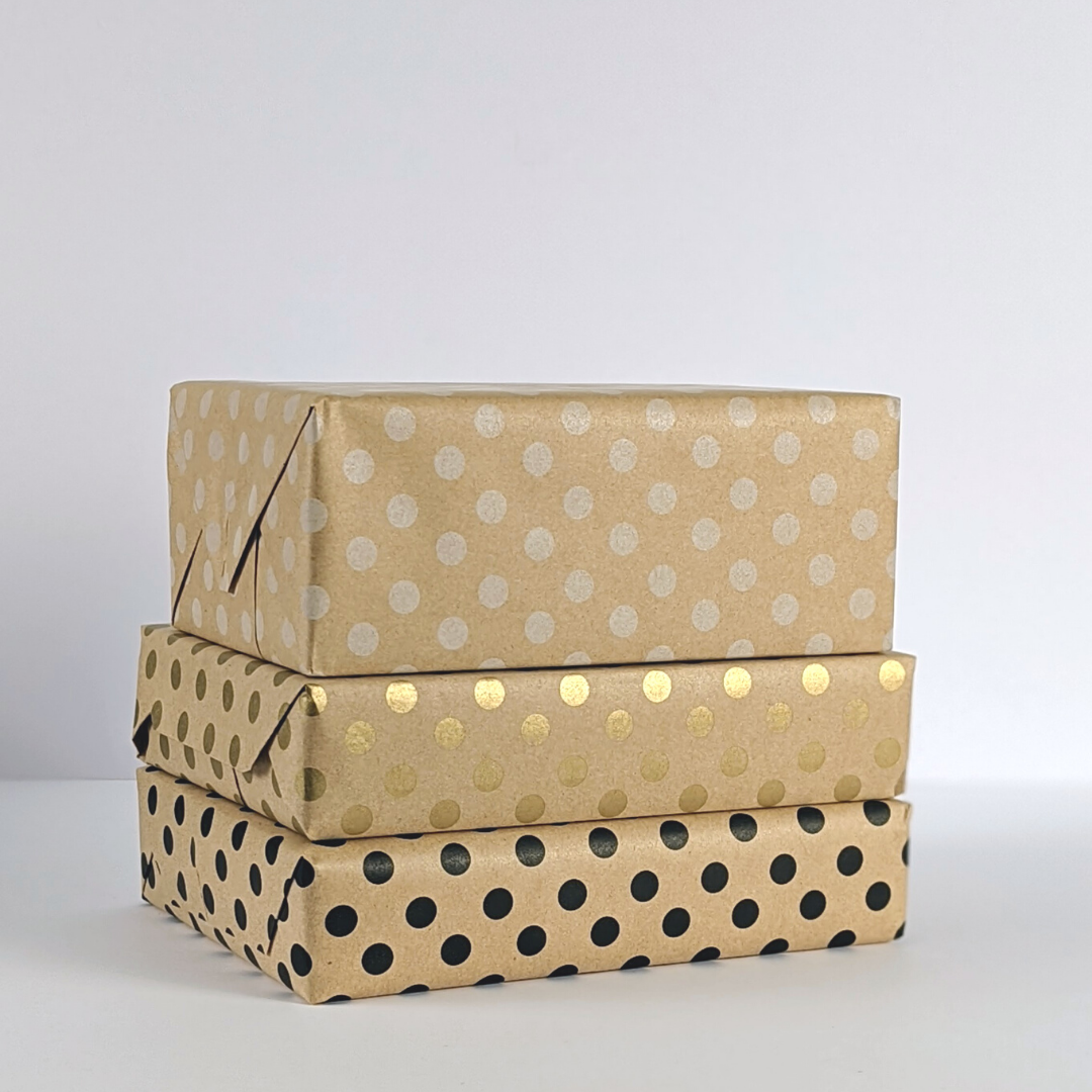 Natural Kraft Wrapping Paper With Gold Dots - 24" x 360''