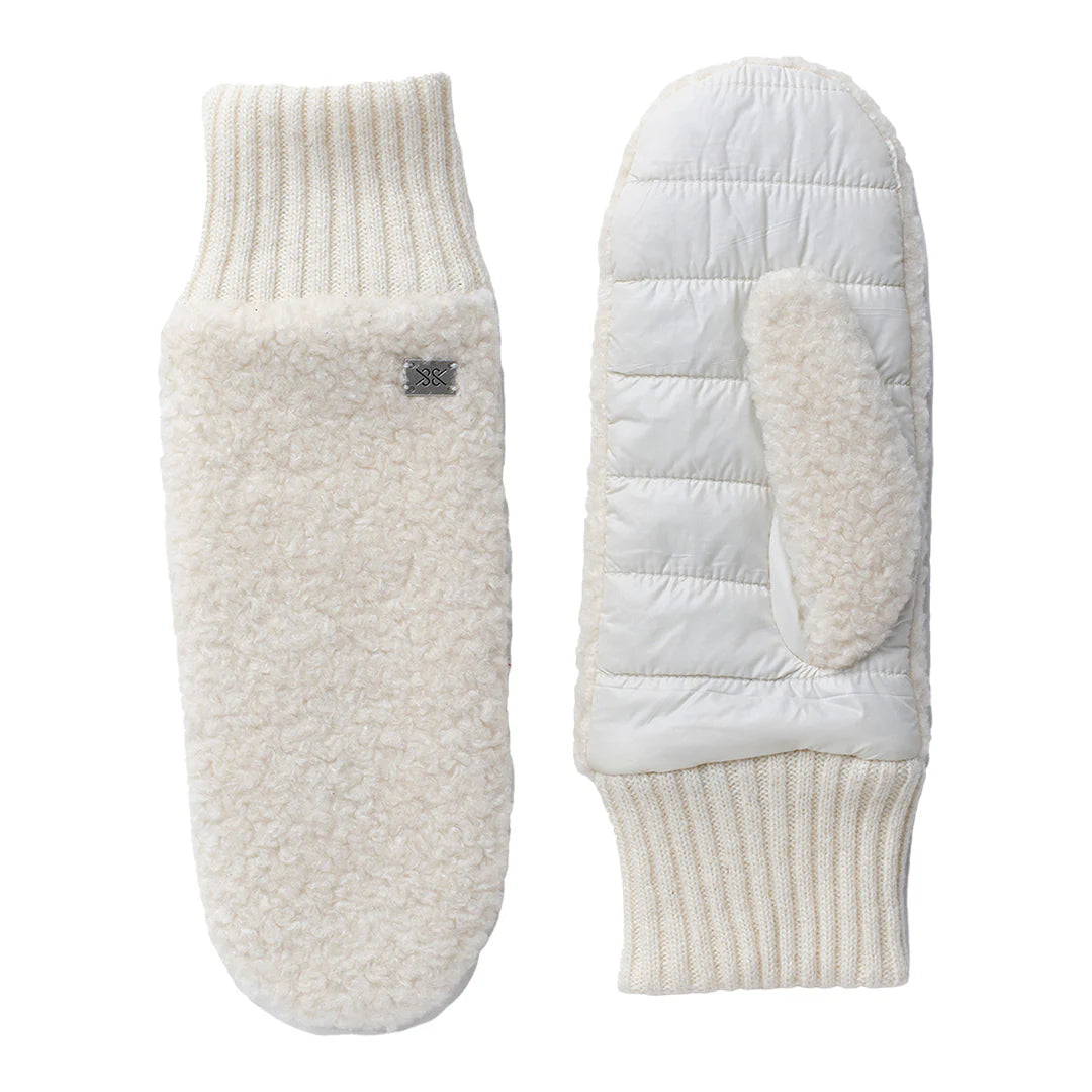 Faux Sherpa Puffer Mittens - Powder