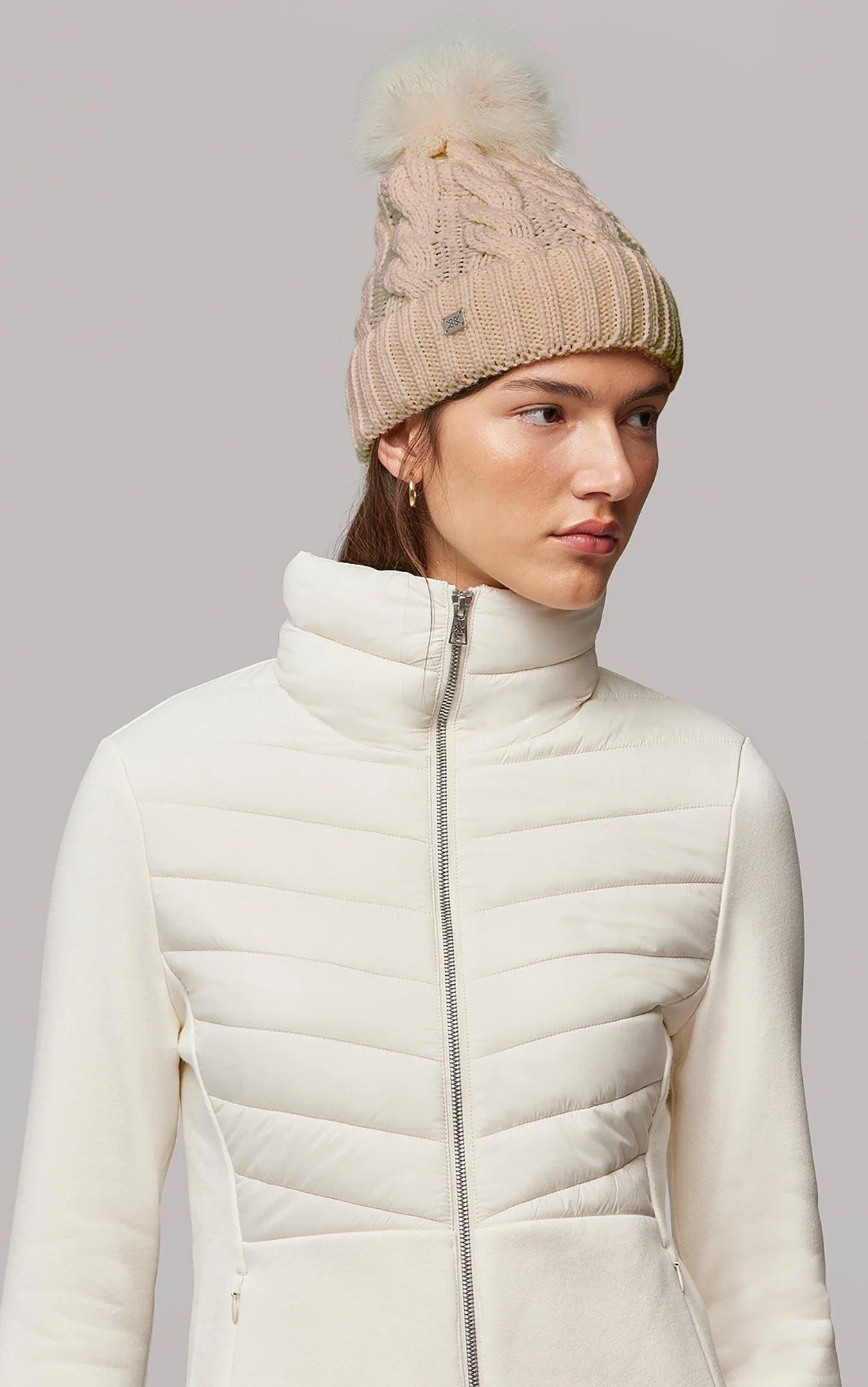 Amalie Cable-Knit Hat With Detachable Feather Pompom - Hush