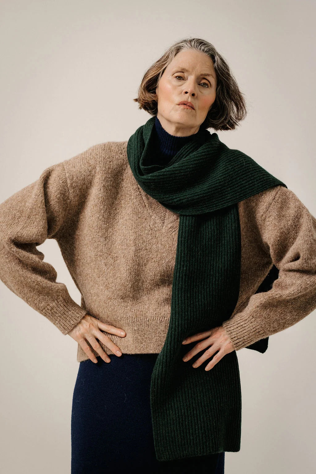Bare Knitwear Baby Alpaca Rib Scarf - Emerald