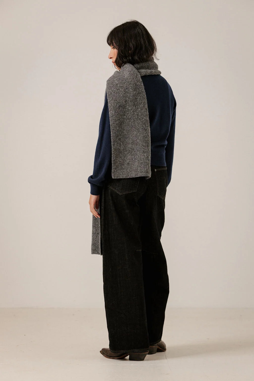 Bare Knitwear Baby Alpaca Rib Scarf - Charcoal