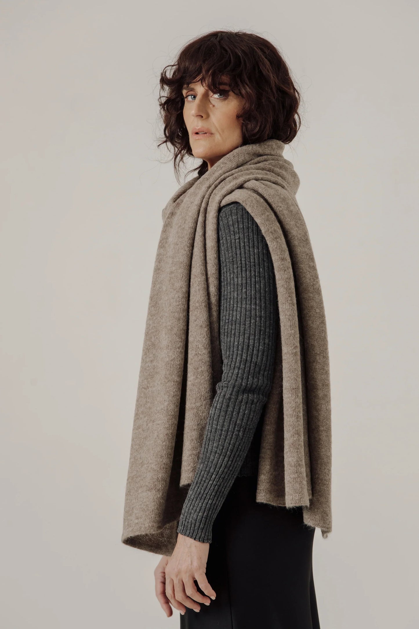 Bare Knitwear Alpaca Travel Wrap - Dark Fawn