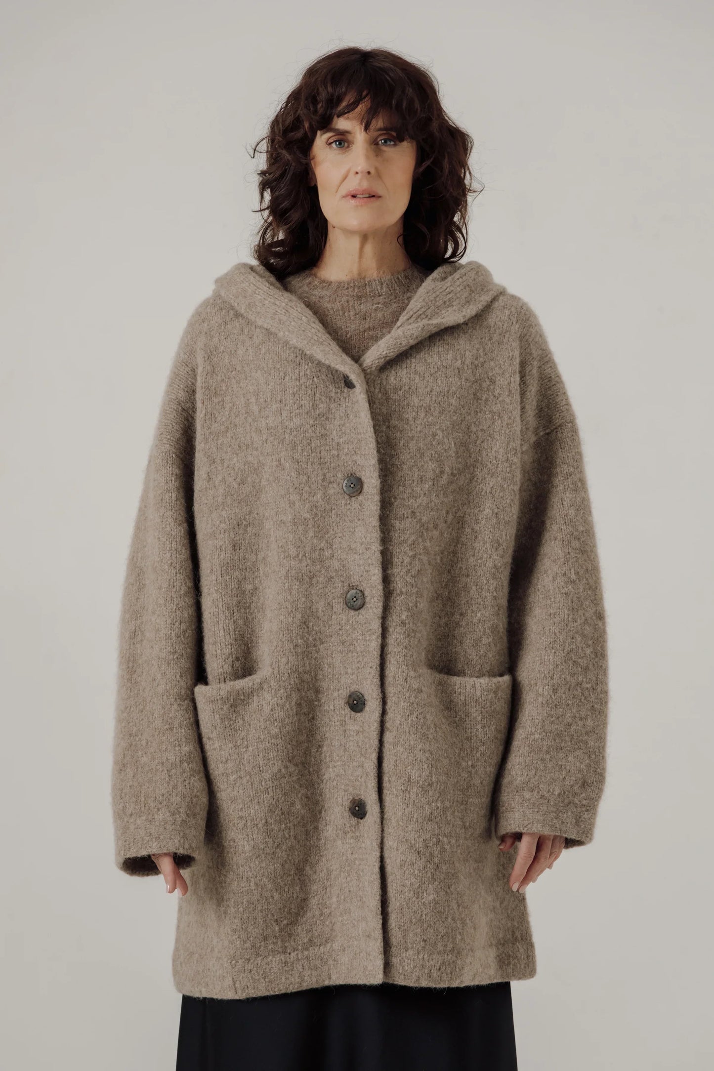 Bare Knitwear Nook Alpaca Knit Coat - Dark Fawn