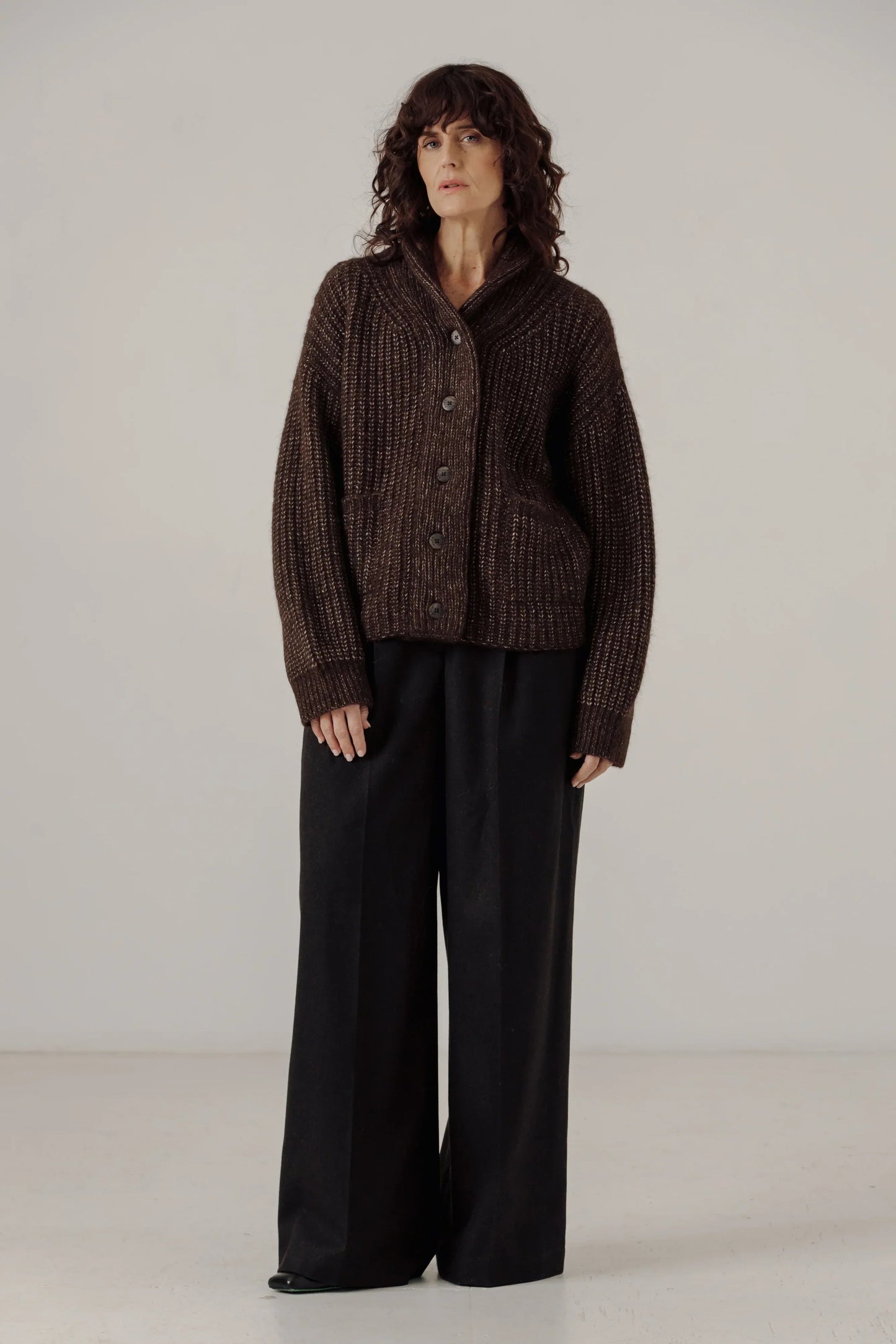 Bare Knitwear Oversized Shawl Sweater - Carob