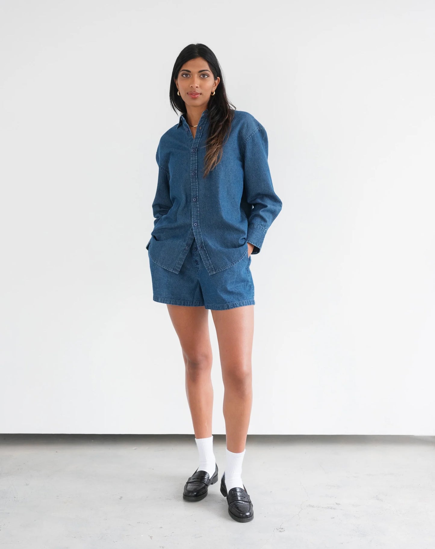 Brunette The Label Dark Denim Button Up