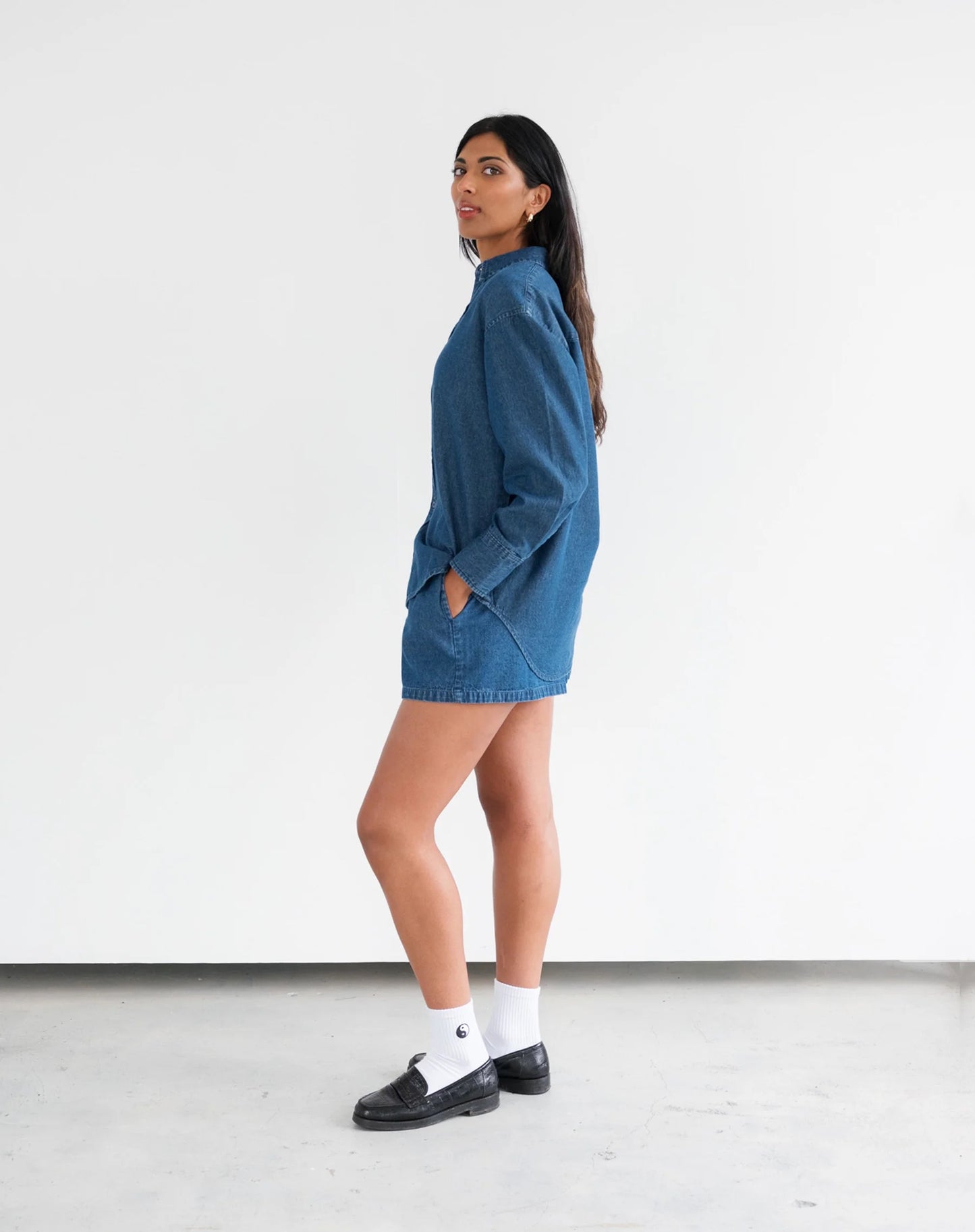 Brunette The Label Dark Denim Button Up