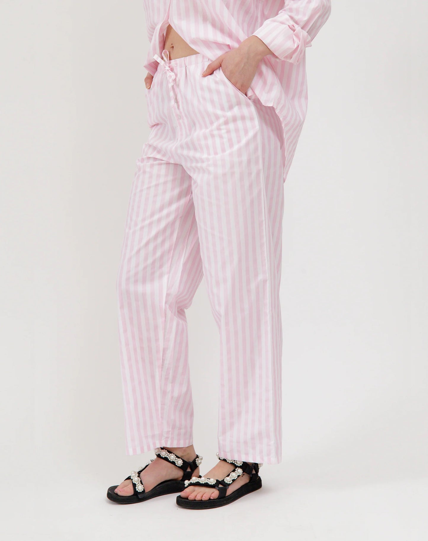 Stripe Poplin Drawstring Pant - Pink/ White