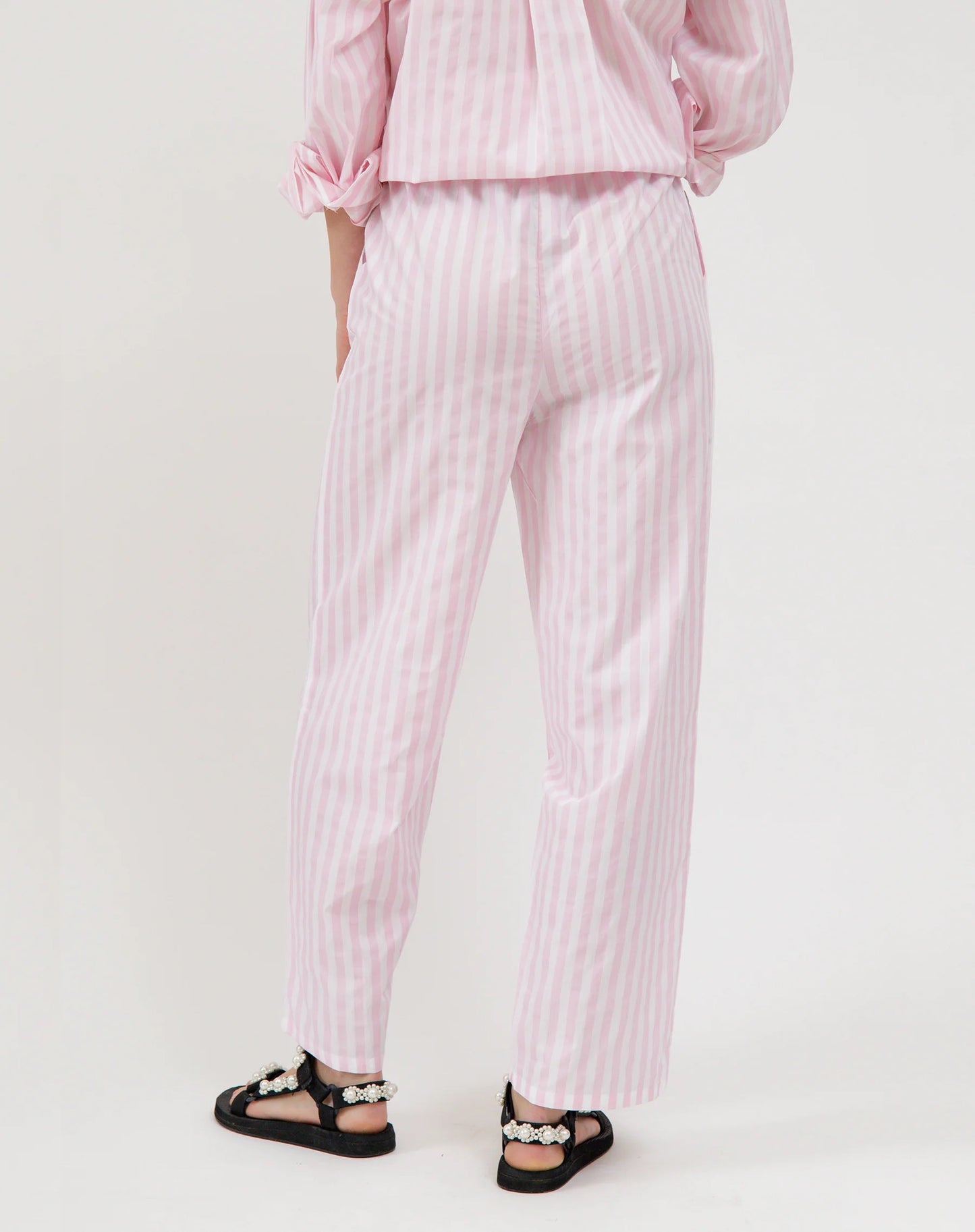 Stripe Poplin Drawstring Pant - Pink/ White