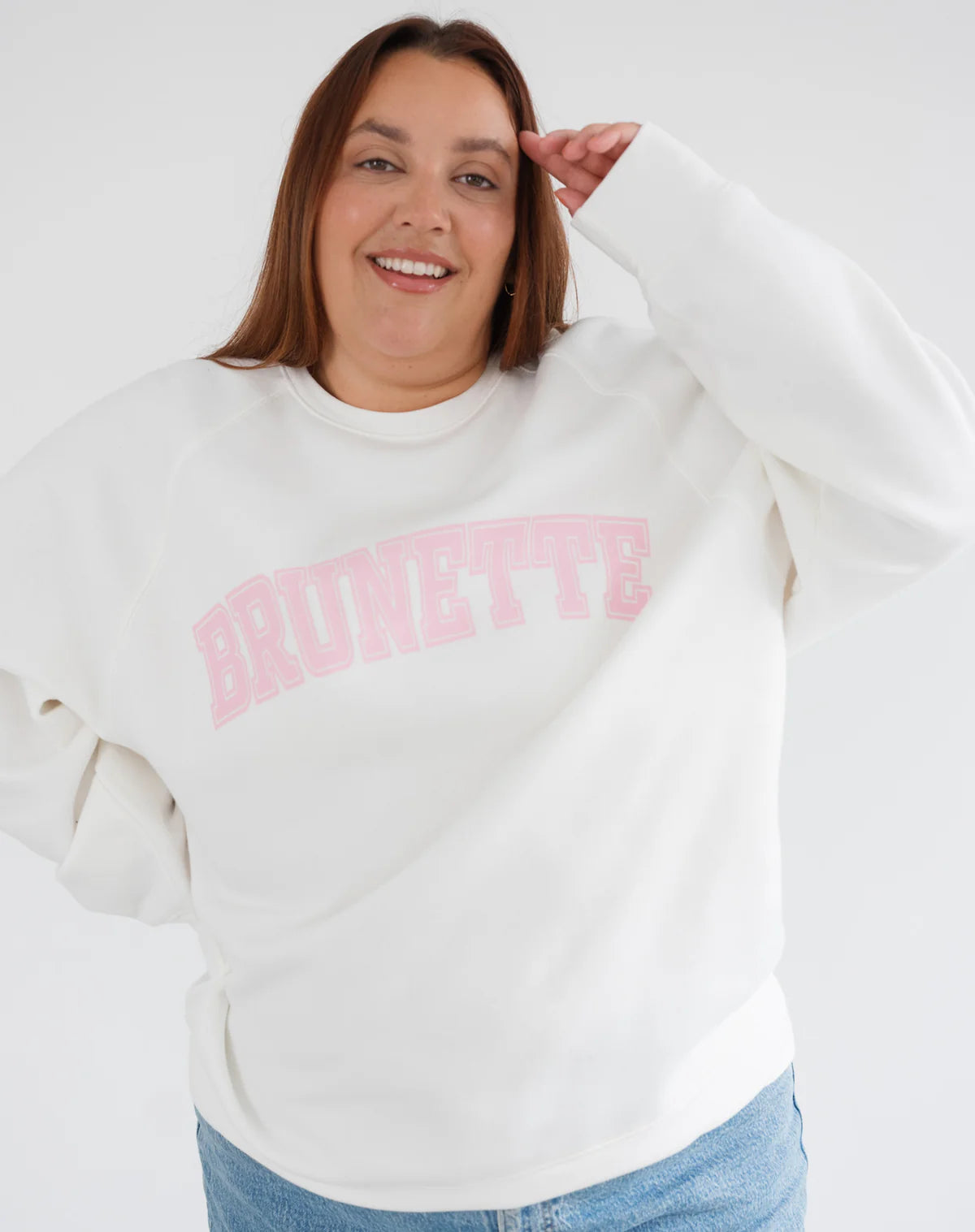 "Brunette" Varsity Not Your Boyfriend's Crew - Cream/ Pink