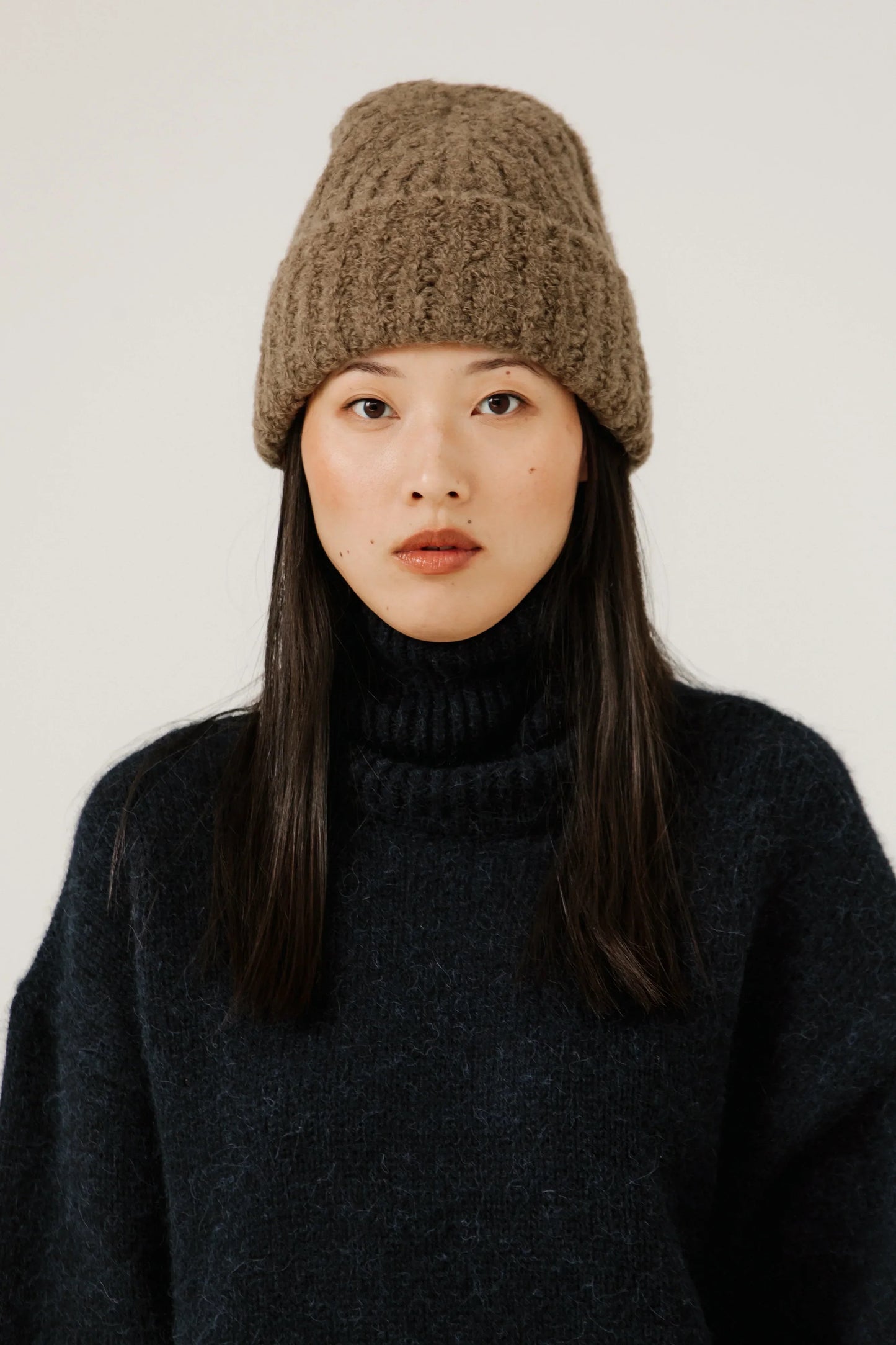 Bare Knitwear Colette Boucle Beanie - Dark Khaki