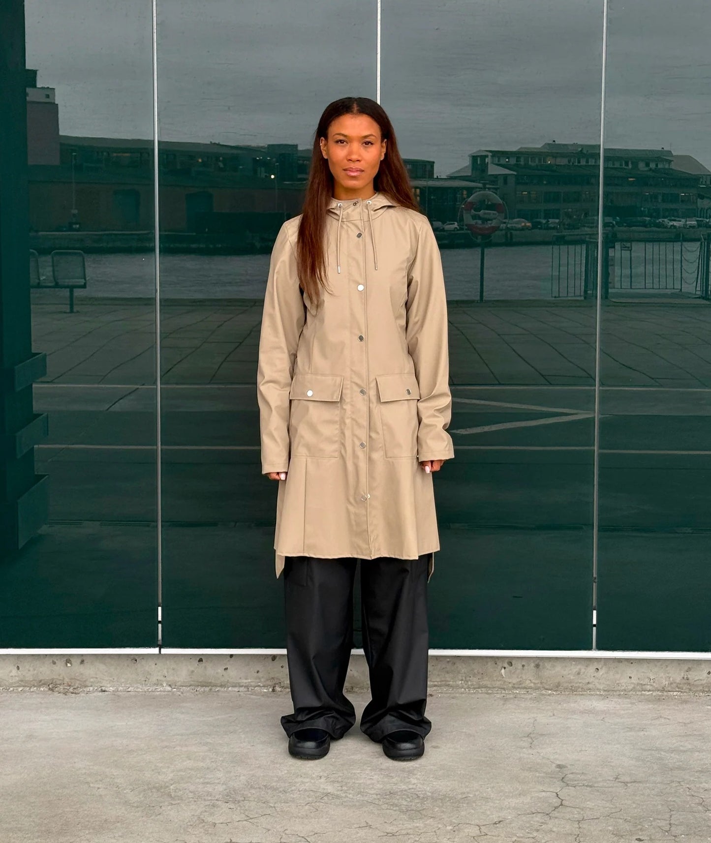 RAINS Curve Long Jacket - Beige