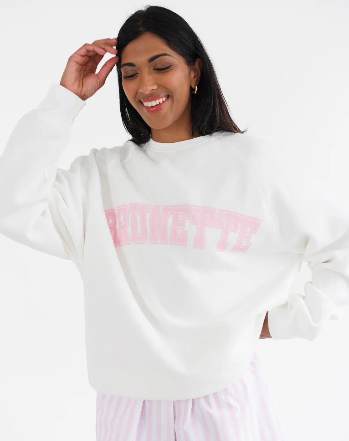"Brunette" Varsity Not Your Boyfriend's Crew - Cream/ Pink