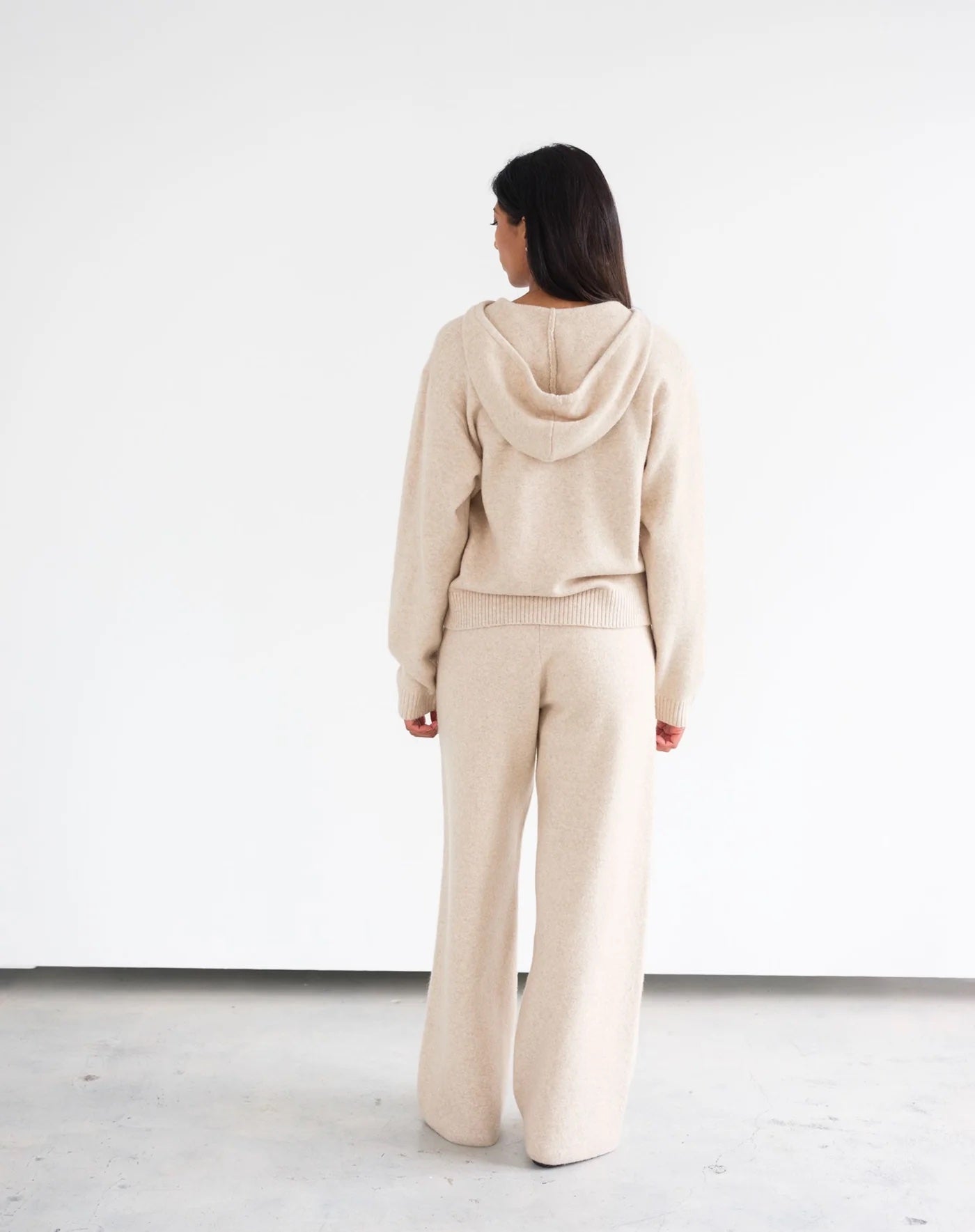 Brunette the Label Full Zip Knit Sweater - Oatmeal Melange