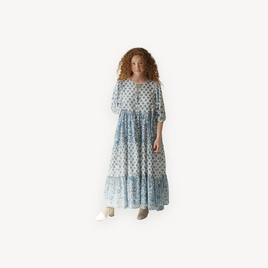 Lilah Maxi Dress - Nilima Blue & White