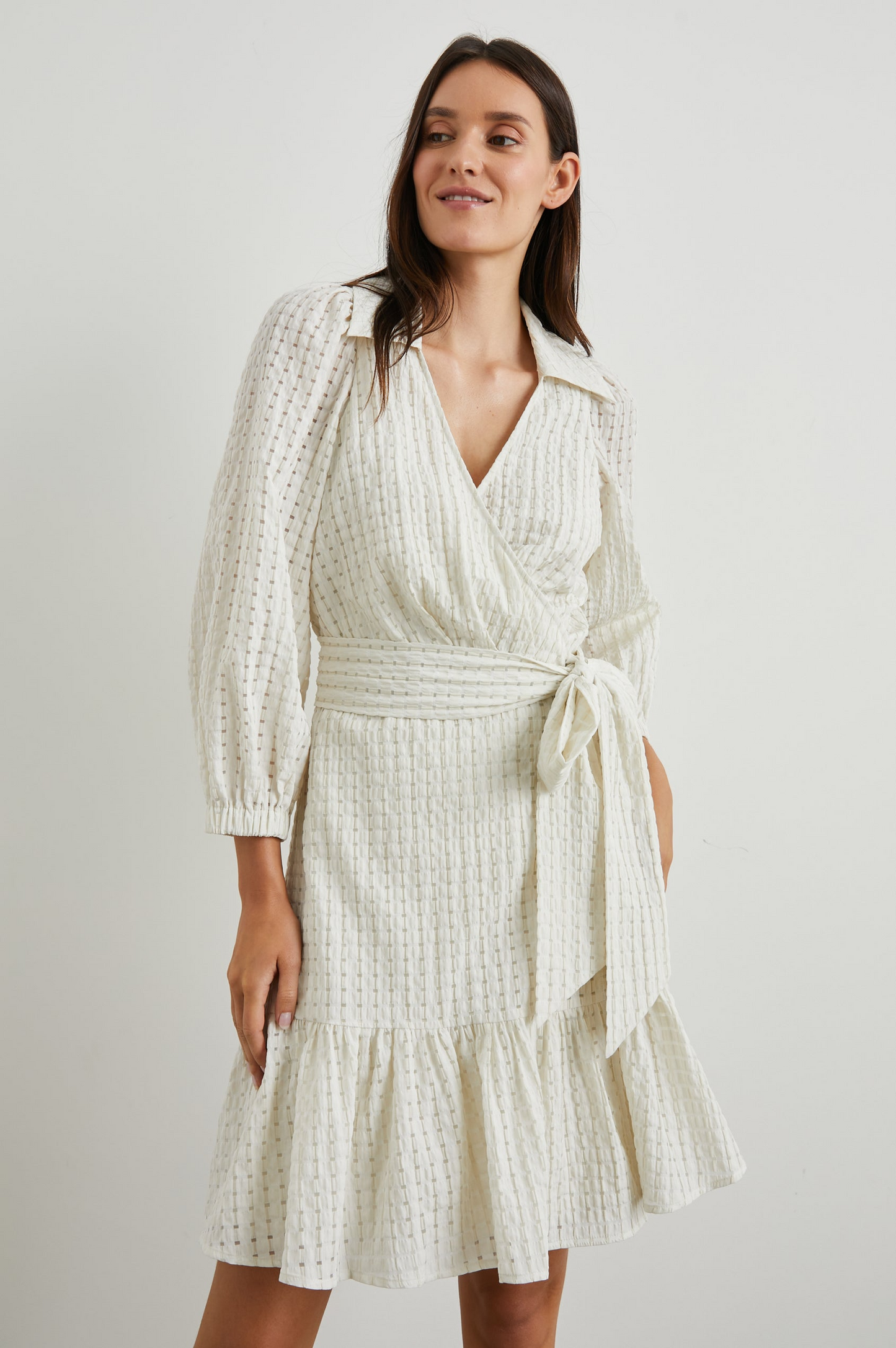 Kiara Dress - Ivory Seersucker
