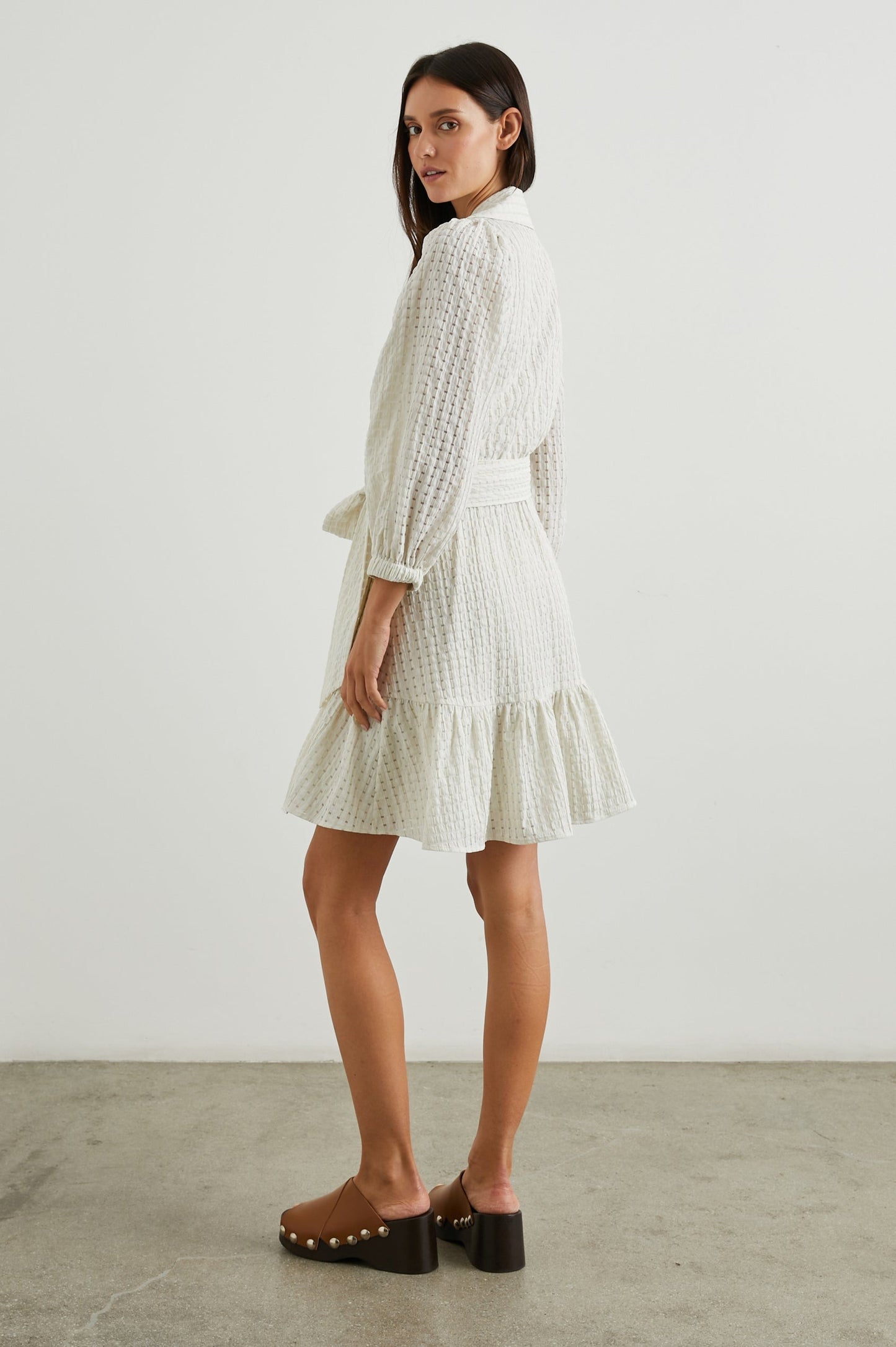 Kiara Dress - Ivory Seersucker