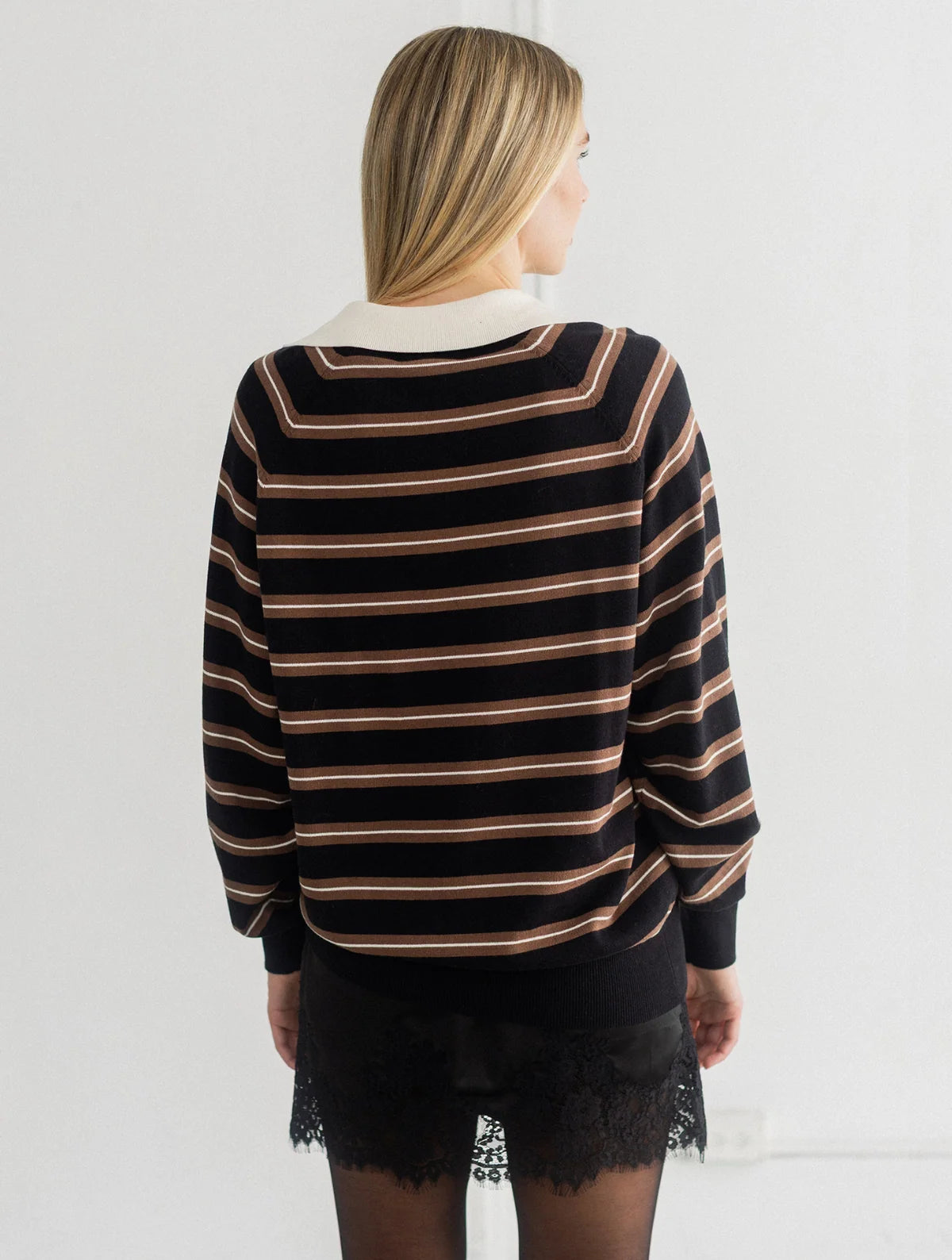 Brunette the Label Oversized Knit Polo - Black/ Cream