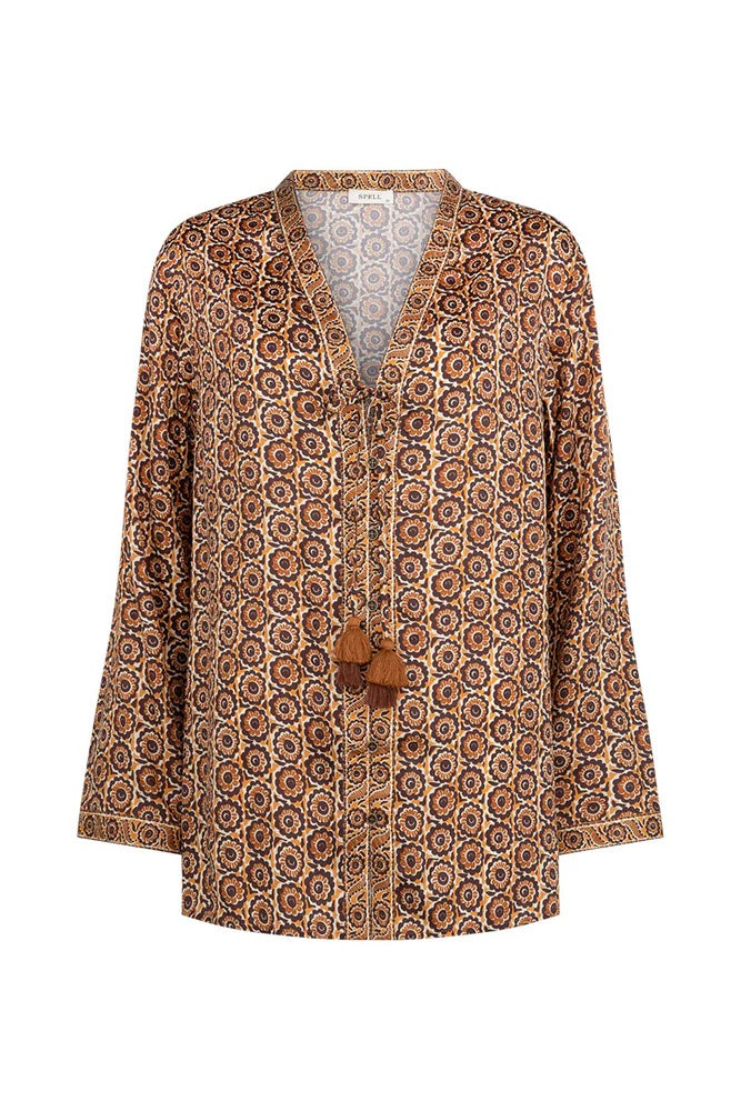 Spell Sannah Tie Blouse - Golden Ochre