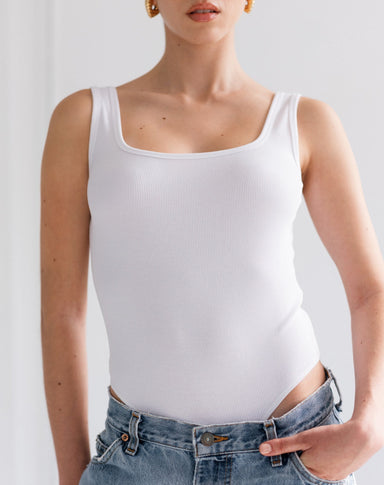 Brunette the Label Ribbed Bodysuit - White
