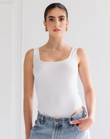 Brunette the Label Ribbed Bodysuit - White