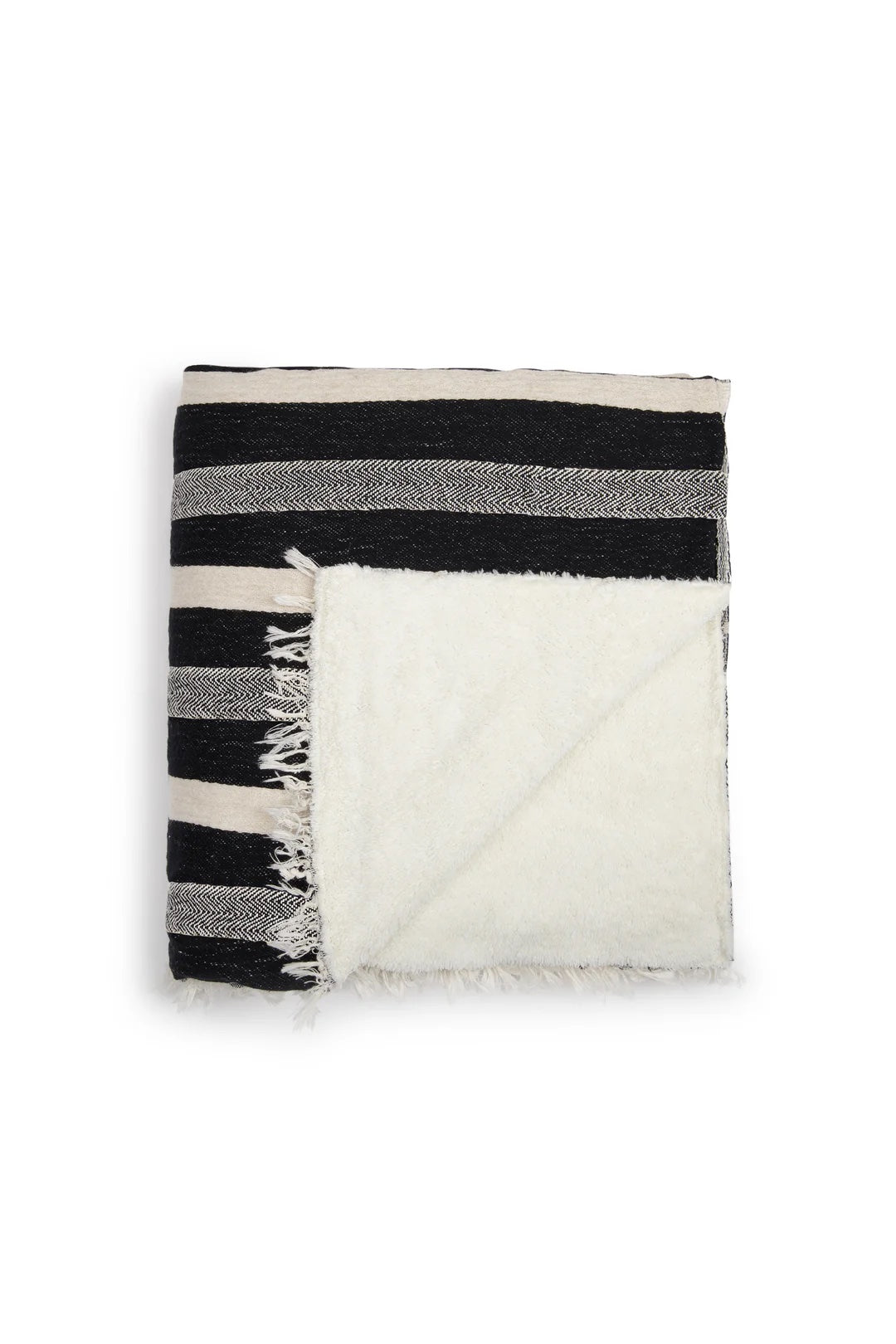 Tofino Towel Co. Winslow Striped Linen Blend Fleece Throw - Black