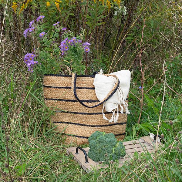 Striped Jute Tote Bag
