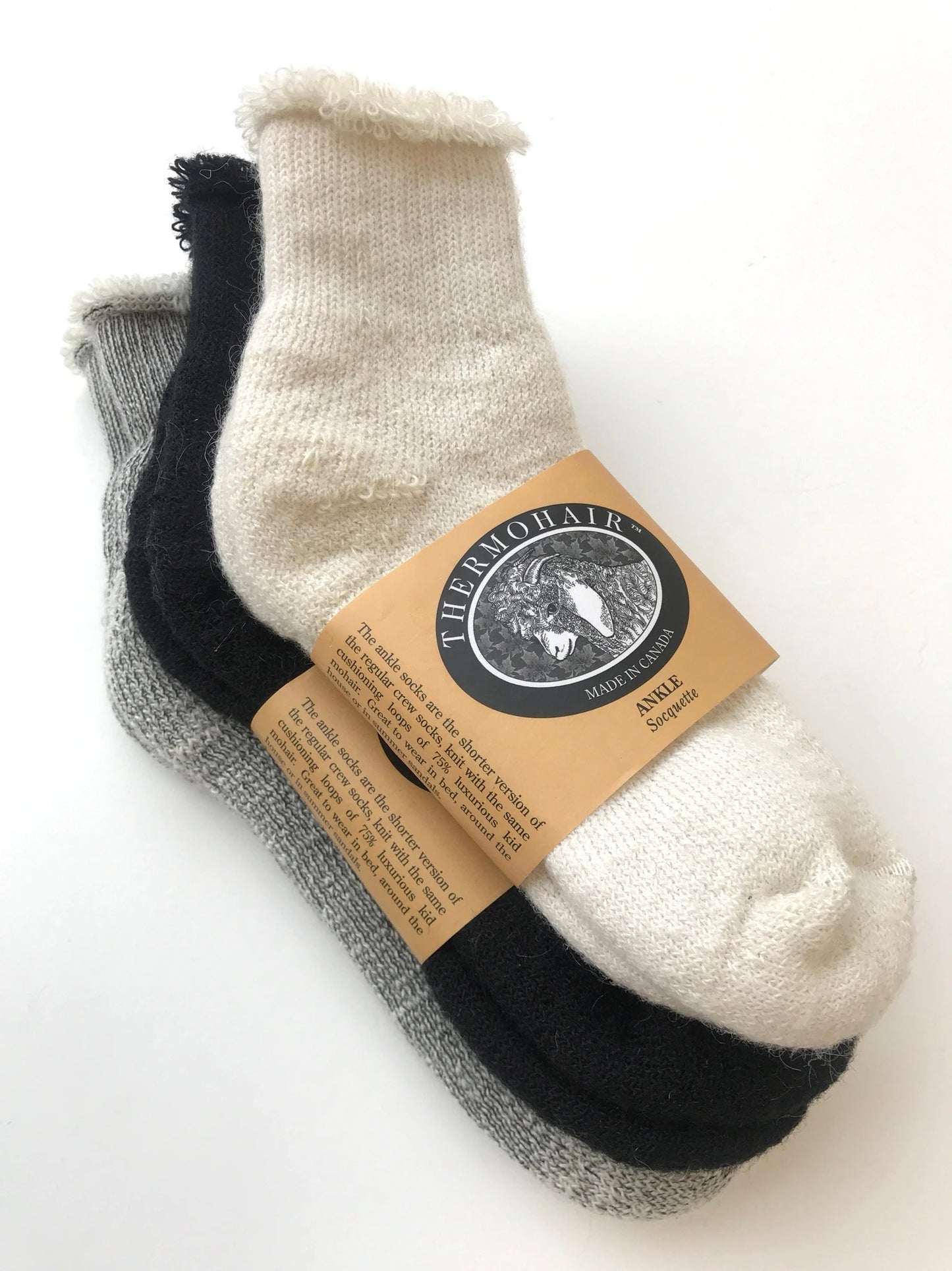 Thermohair Ladies Anklet Socks - Grey, Black or Natural
