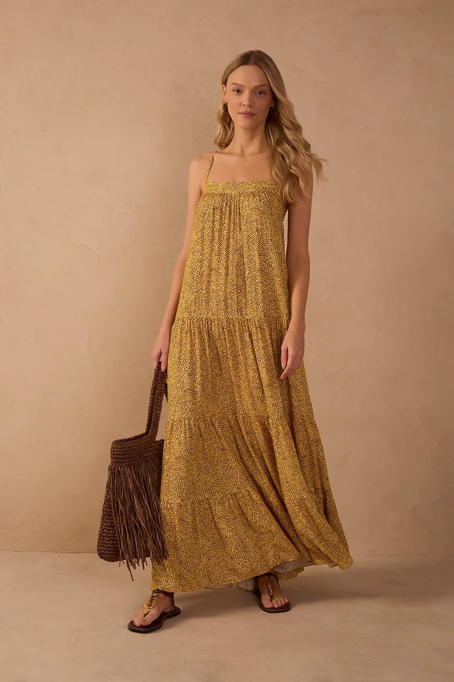 Dress To Yellow Gotas Smocked Tiered Maxi Dress