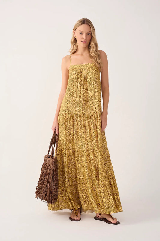 Dress To Yellow Gotas Smocked Tiered Maxi Dress