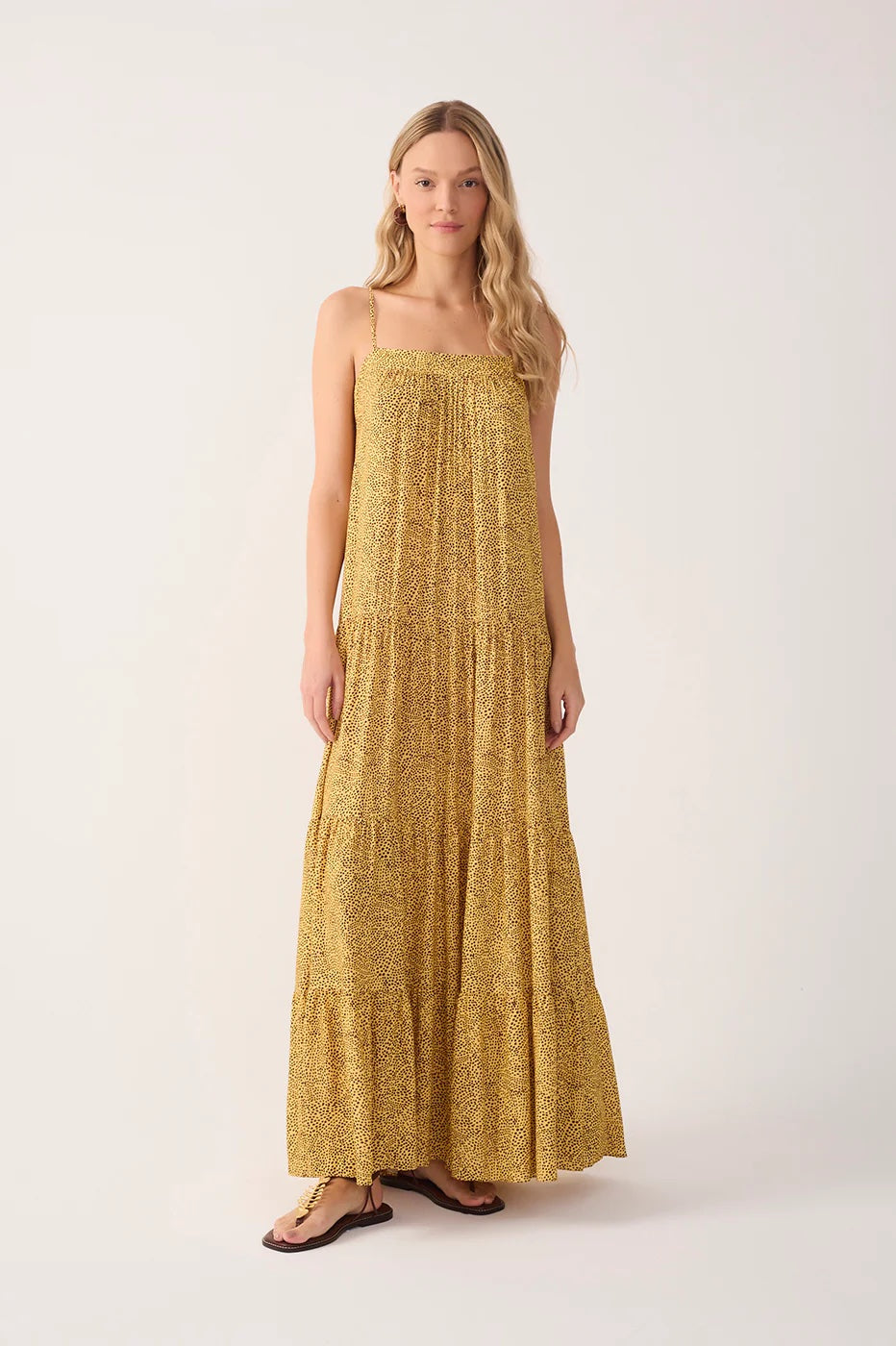Dress To Yellow Gotas Smocked Tiered Maxi Dress