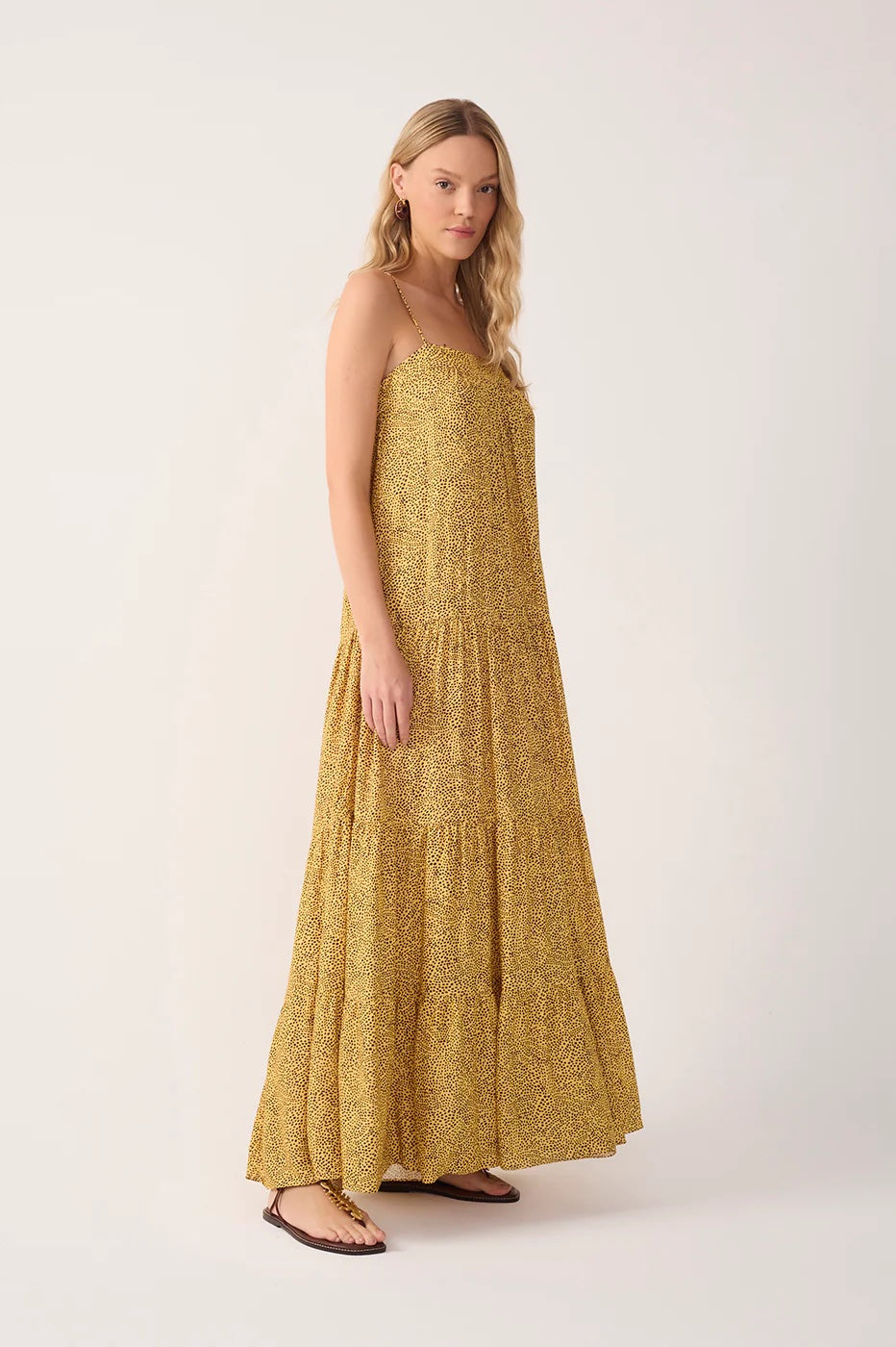 Dress To Yellow Gotas Smocked Tiered Maxi Dress
