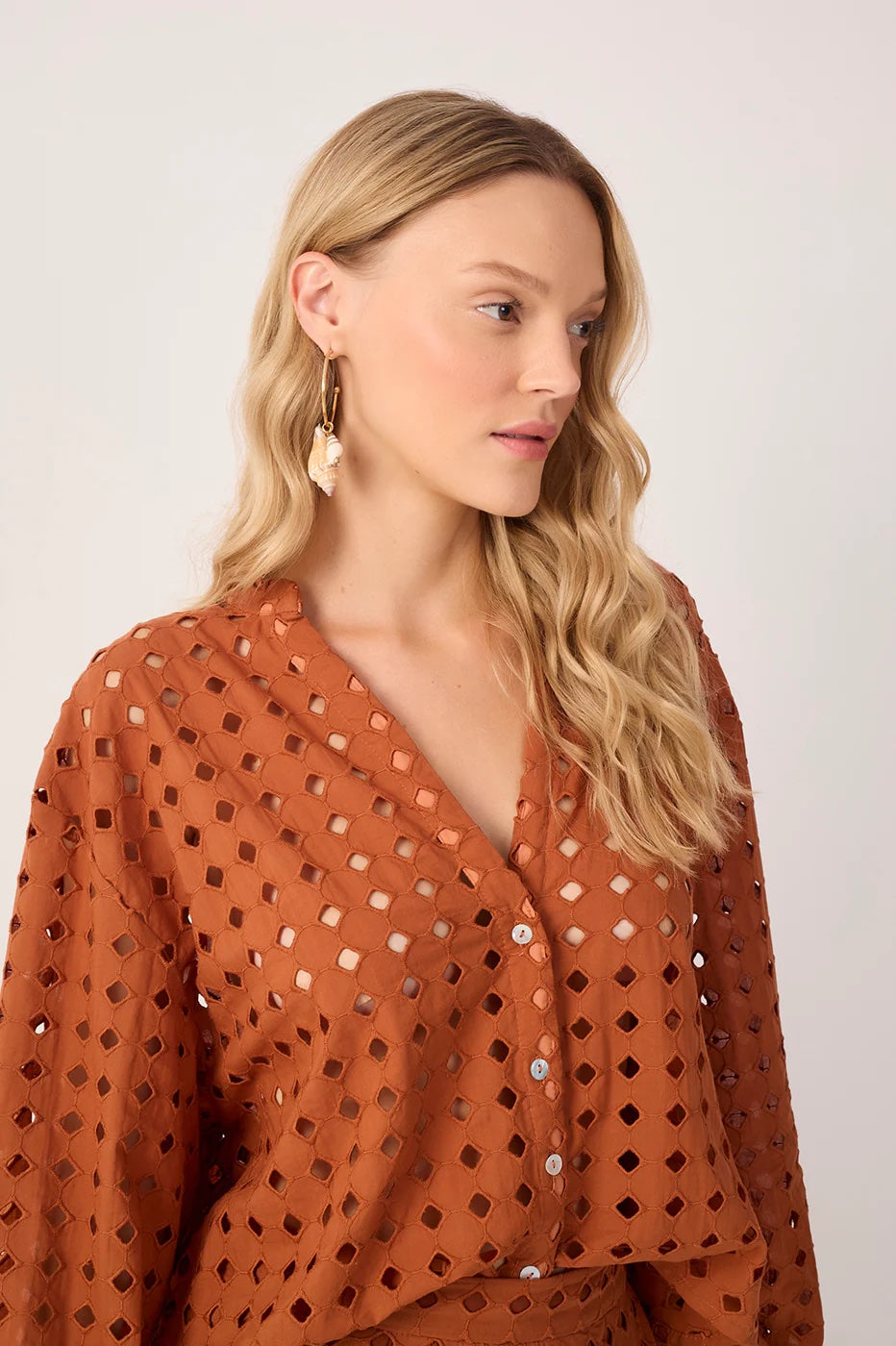 Dress To Brown Castanha Lace V Neck Shirt