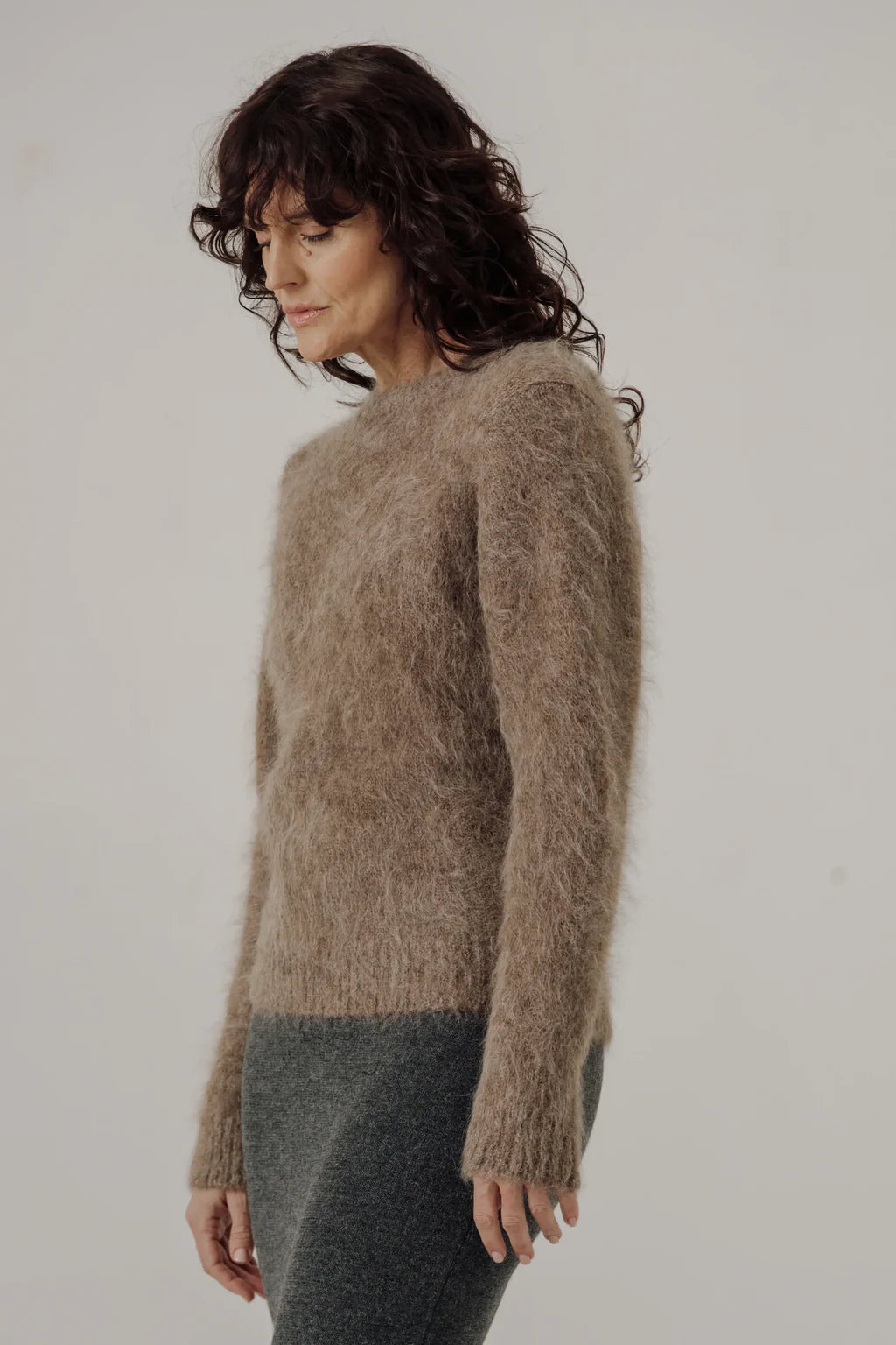 Suri Alpaca Crewneck - Taupe