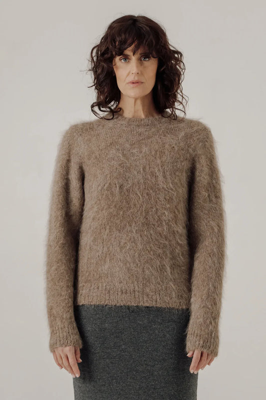 Suri Alpaca Crewneck - Taupe