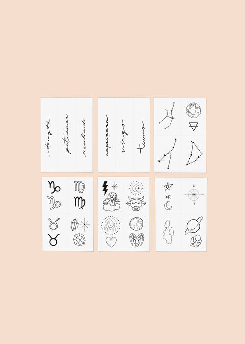 Zodiac Collection: Earth Signs Temporary Tattoo Pack - Taurus + Virgo + Capricorn