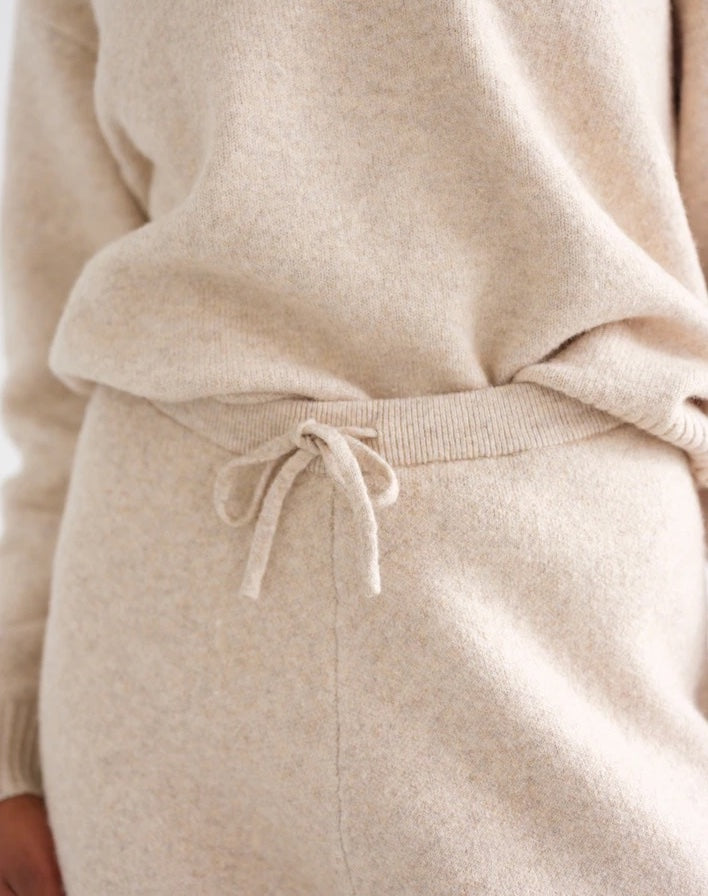 Brunette the Label Knitted Wide Leg Pant - Oatmeal Melange