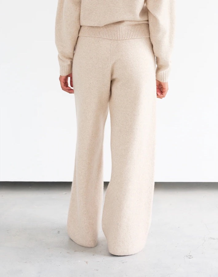 Brunette the Label Knitted Wide Leg Pant - Oatmeal Melange