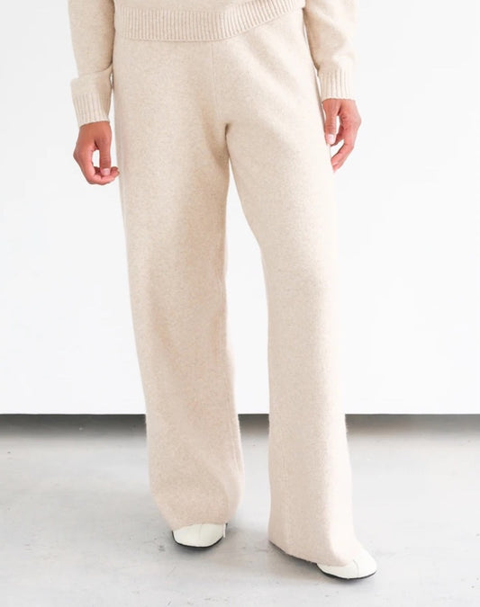 Brunette the Label Knitted Wide Leg Pant - Oatmeal Melange