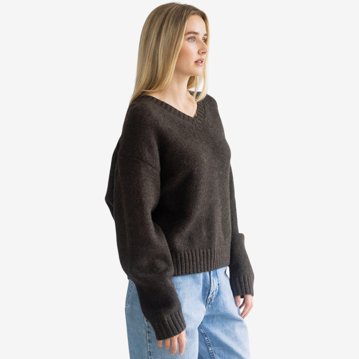 Brunette the Label V Neck Sweater - Espresso