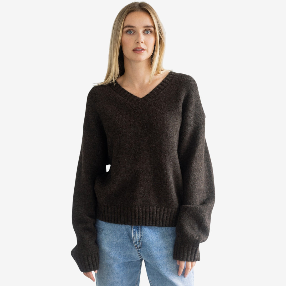 Brunette the Label V Neck Sweater - Espresso