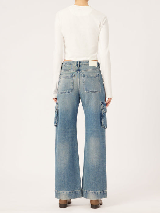 DL1961 Zoie Wide Leg Low Rise Relaxed Vintage - Aged Mid Cargo