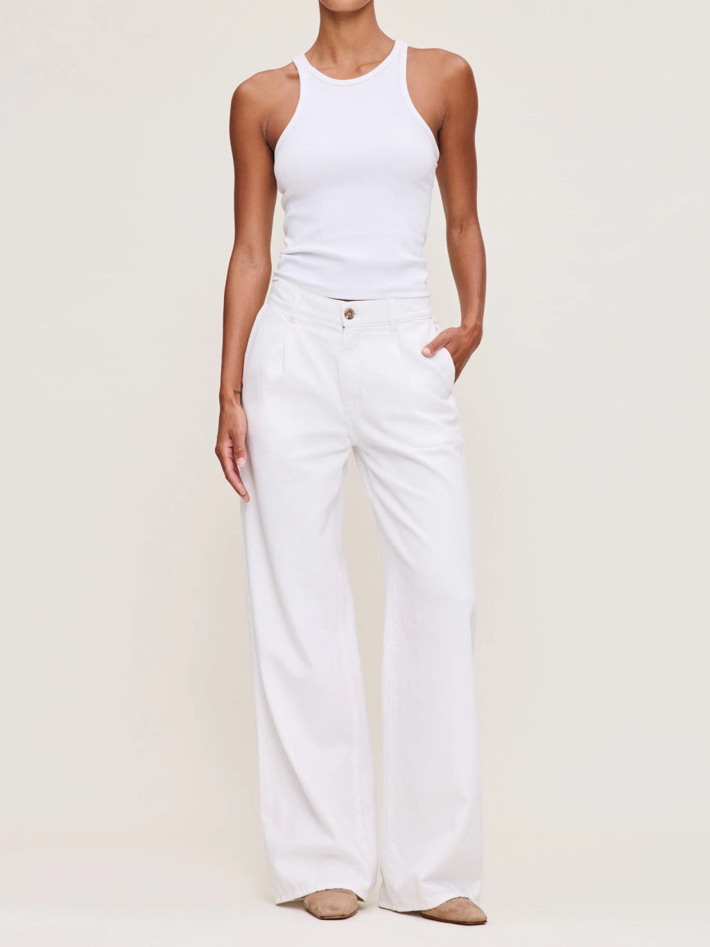 DL1961 Isabel Wide Leg Mid Rise Jeans - White