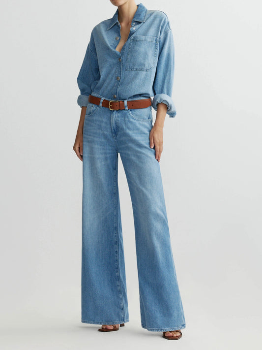 DL 1961 Alex Baggy Wide Leg Low Rise 32” Jeans - Riverbank Aura