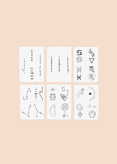 Zodiac Collection: Water Signs Temporary Tattoo Pack - Cancer + Scorpio + Pisces