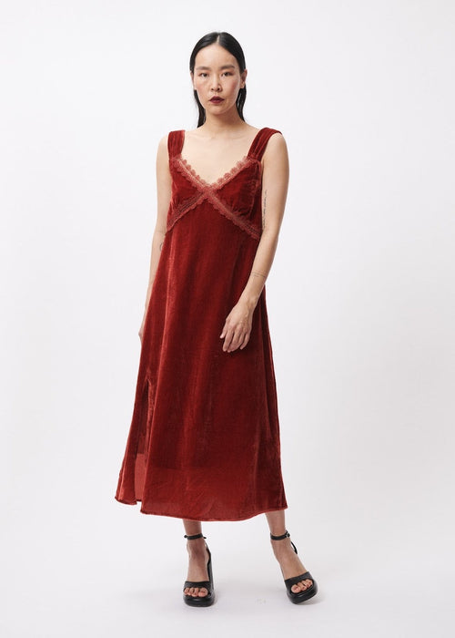 FRNCH Leda Crushed Velvet Dress - Rouge