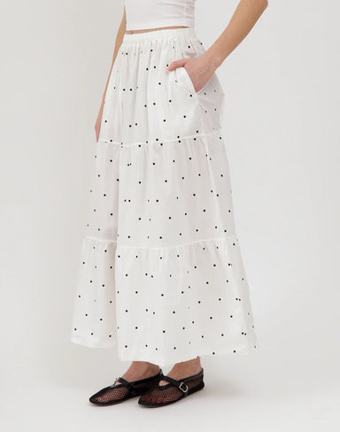 Stripe Poplin Long Skirt - Cream with Black
