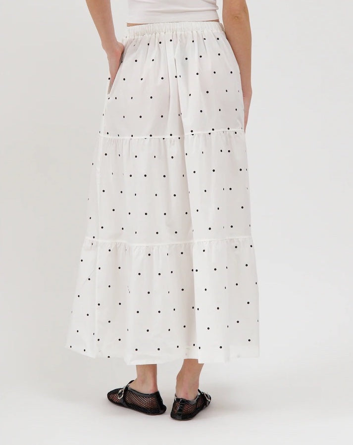 Polka Dot Poplin Long Skirt - Cream with Black